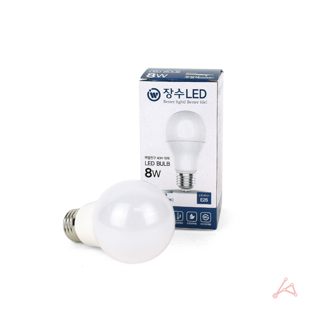 상가 카페 화장실 LED 백열등 전구 E26 8W 주광색