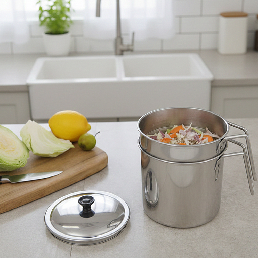 물빠짐 스텐 음식물 쓰레기통 2L
