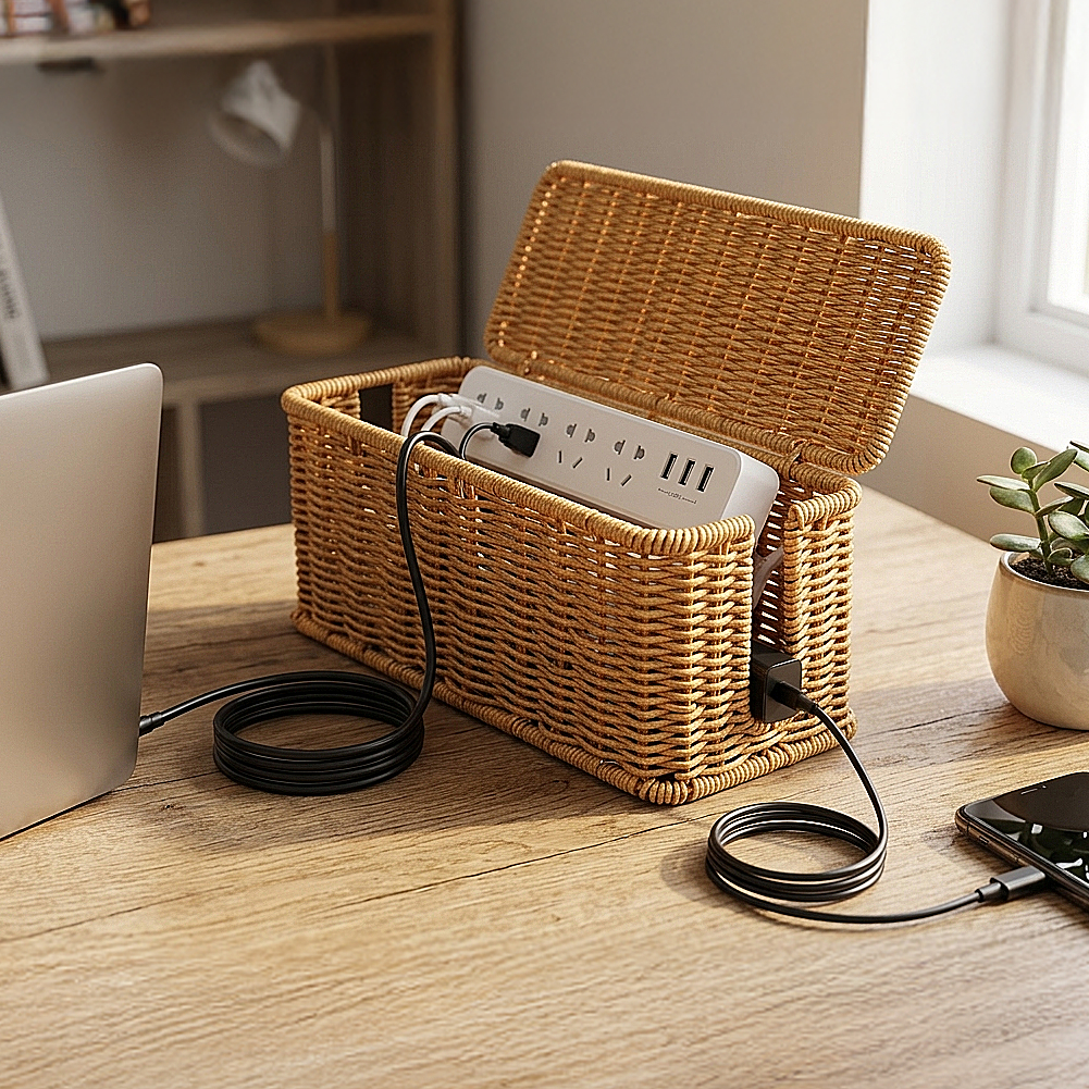 나무무늬 플라스틱 케이블 정리 상자 1p