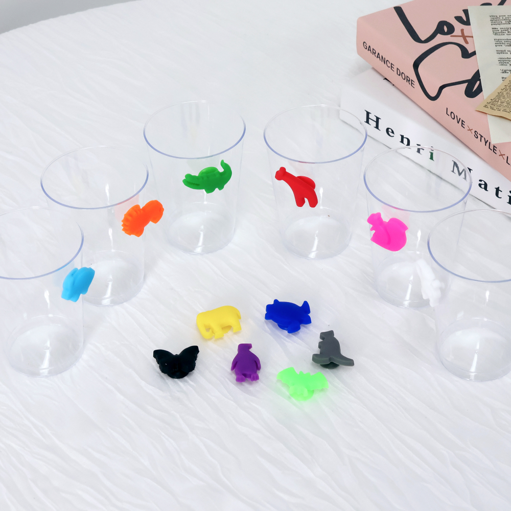 홈파티용 유리 와인잔 동물 모양 컵 마커 12P