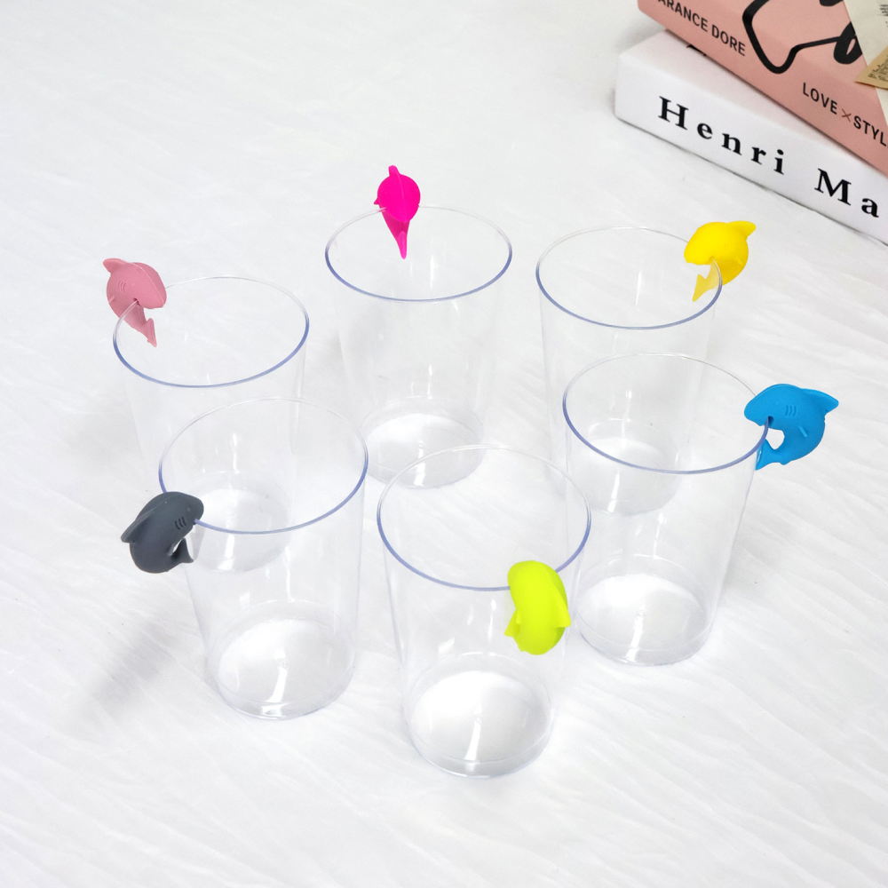 파티용 유리 와인잔 상어 모양 컵 마커 6P