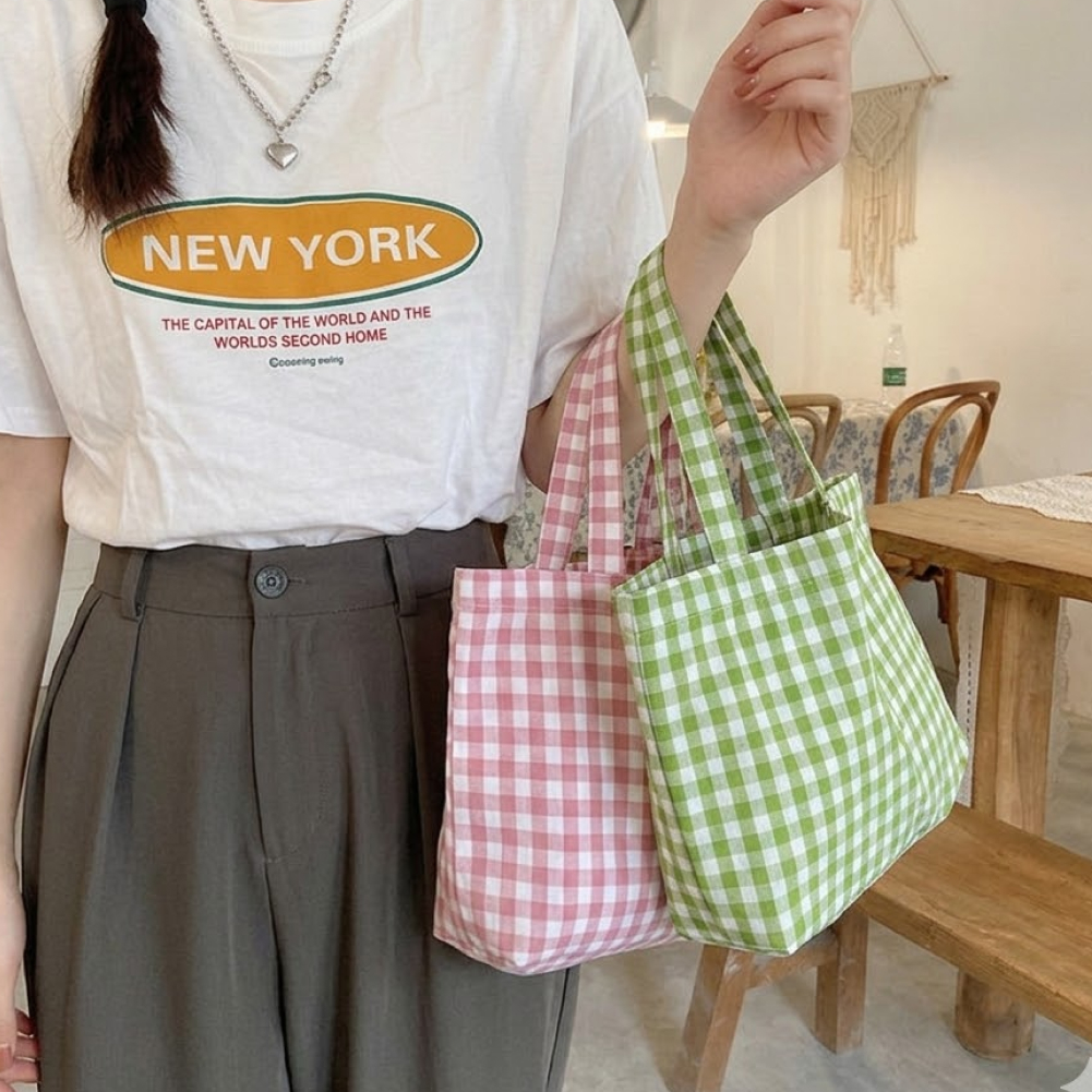 데일리 쇼핑용 체크 에코백