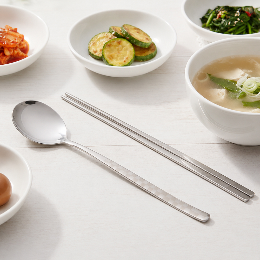 프리미엄 스텐 샌딩 수저세트(체크)
